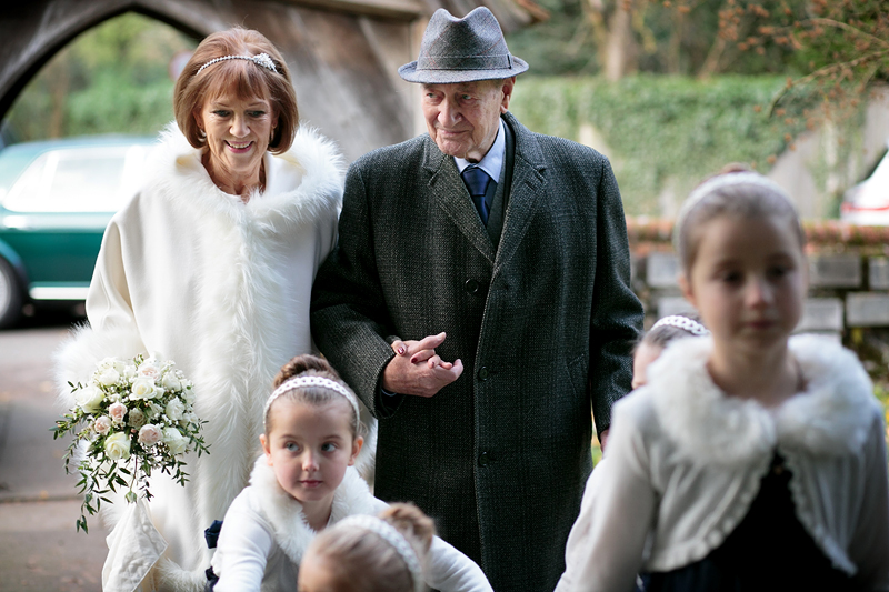 second wedding - bride arrives at church with father